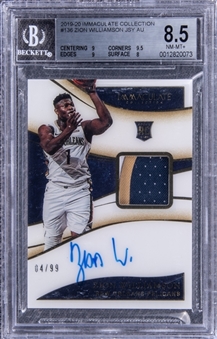 2019-20 Panini Immaculate Collection #136 Zion Williamson Signed Patch Rookie Card (#04/99) - BGS NM-MT+ 8.5/BGS 10